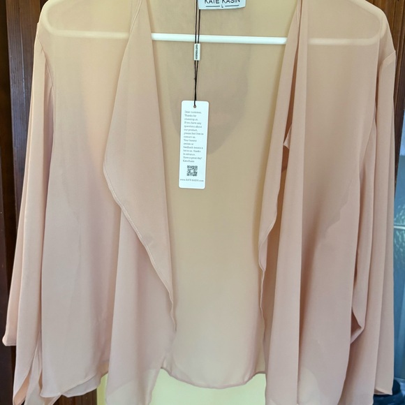Beige Women's Open Front sheer Cardigan - Picture 3 of 4